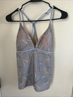 NWT Prana Women’s Light Gray and Blue Striped Geometric Bikini Tank  - TOP ONLY